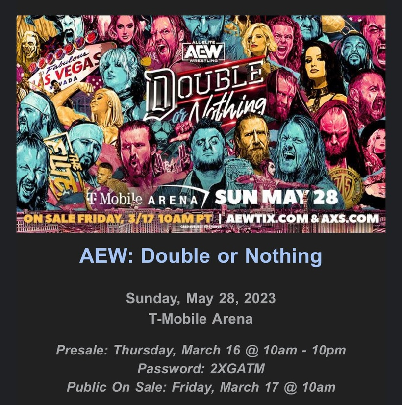 WrestleTix on Twitter "AEW Double or Nothing presale information T