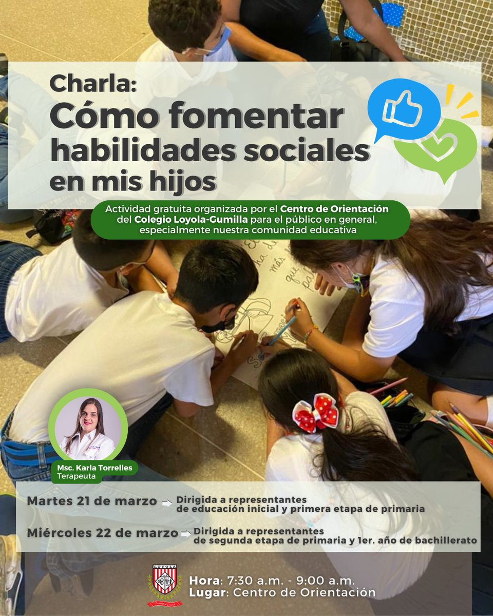 colegioloyola's tweet photo. La asertividad, empatía y  capacidad de escucha son algunas habilidades sociales que debemos fomentar en nuestros jóvenes 🙌🏽.  Así que agenda esta charla y conoce cómo apoyarles en el aprendizaje de estas herramientas 😄🔽
📍 Centro de Orientación
👥 Actividad gratuita https://t.co/7NxNka4iwj