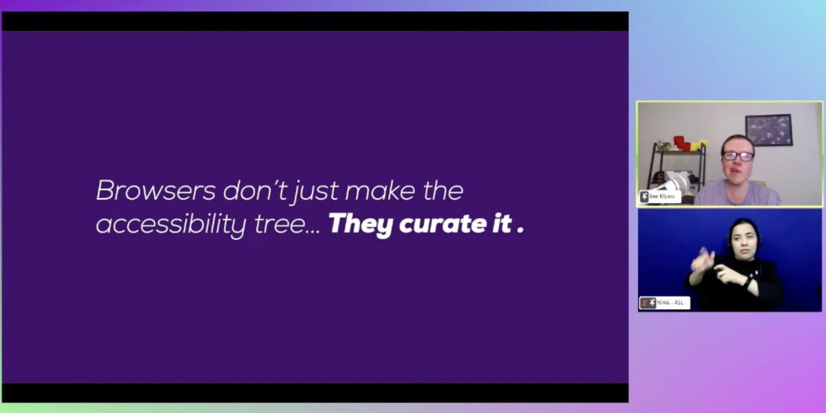 cleyrauc's tweet image. The amazing @BenDMyers is live at #axecon demonstrating a few cases where CSS has a clear, noticeable impact on screenreader output 🤯 #a11y