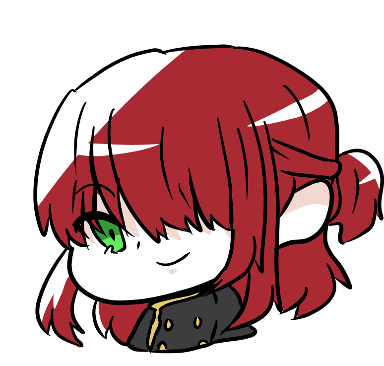 green eyes red hair hair over one eye solo chibi smile 1boy  illustration images