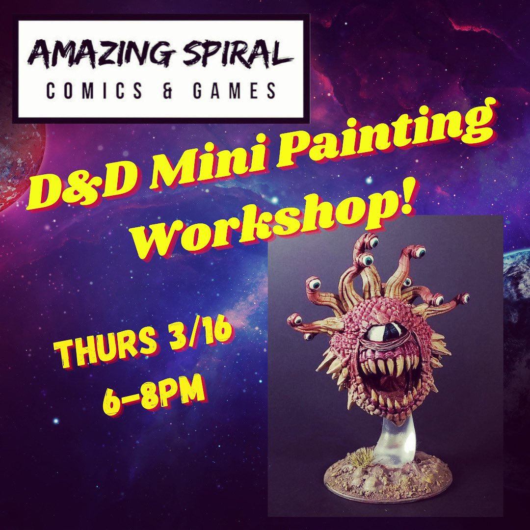 We’re teaching folks how to paint miniatures! Are you an experienced painter and want to hang out and paint?  That’s cool too!

Admission is $15 and includes a miniature figure you’ll get to take home after the workshop.  Bring your own mini to paint and admission is only $10.