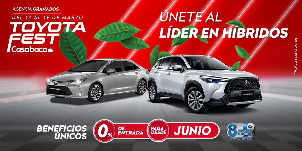 CasabacaEc's tweet photo. Estilo de vida híbrido Toyota que cuida el planeta y tu bolsillo.

Ven al #ToyotaFest y aprovecha:

🔺0% de entrada
🔺 Paga desde Junio
🔺 Tu reserva participa por una experiencia para 2 en Mashpi Lodge

Te esperamos en Av. Granados y Gonzalo Baca https://t.co/ecaDwqzXw7