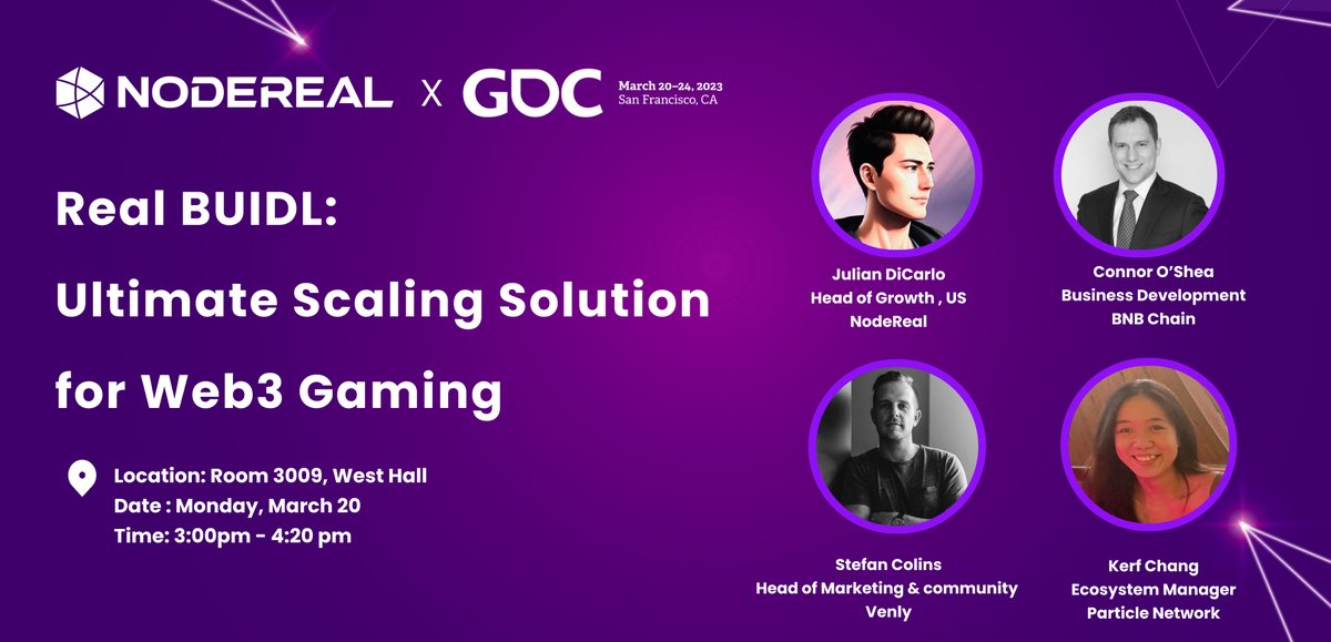 Nodereal_io's tweet photo. 🎉Meet @Nodereal_io at @Official_GDC!🎮 

 Join #Web3 Forum talk with @BNBCHAIN @Venly_io @ParticleNtwrk on Ultimate Scaling Solution for #Web3 Gaming🕹️

⏰March 20, 3:00 pm - 4:20 pm
📍Room 3009, West Hall

👉Check more details:  https://t.co/xfNeOWpJx2 https://t.co/a7QALp0yf7