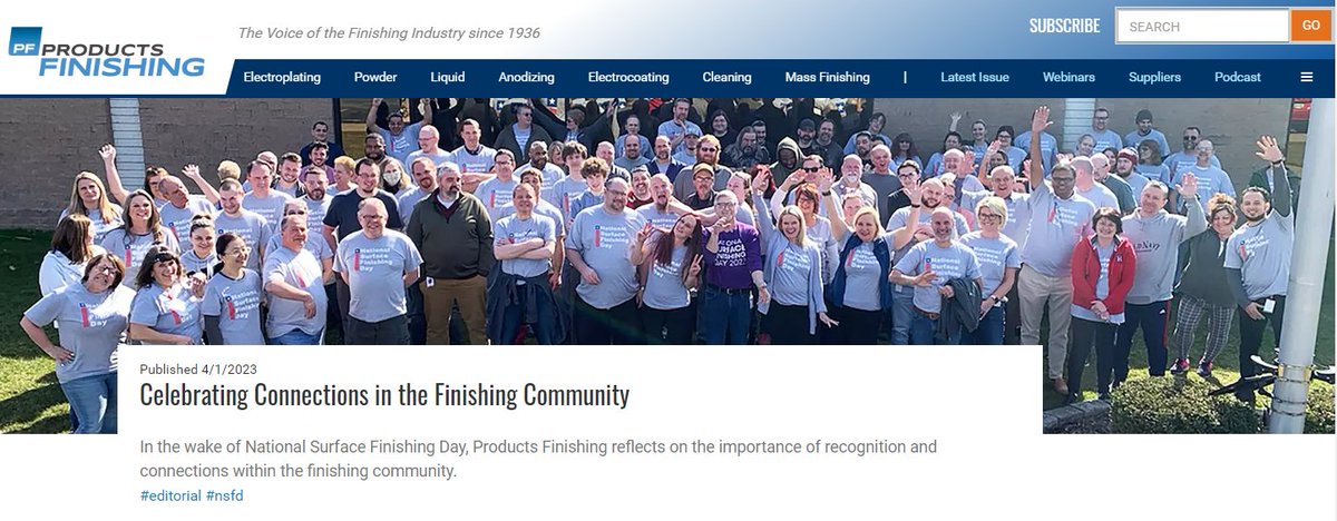 PTglobalHQ's tweet photo. Thank you, @PF_FinishingMag. Our  #Mentor OH Team Members were thrilled to see themselves in your #NationalSurfaceFinishingDay coverage. #NSFD is a great way to celebrate members of the #SurfaceFinishing community. See the article here... https://t.co/JpfN7U0GnL

#NSFD #NASF https://t.co/Flh1CJxJ0x