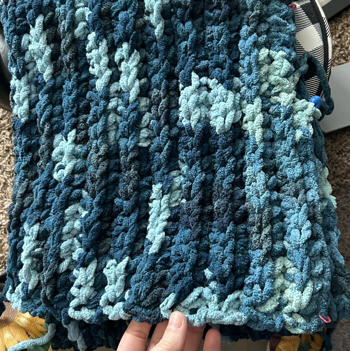 pre616's tweet photo. When you do an online @JoAnn_Stores order pickup of yarn… and don’t check if they gave you all the same lot number until you’re going onto the 2nd skein.😩🥺
Well they didn’t… so this blanket is going to be striped with the darker shade. Maybe it’ll look intentional. 🤷🏼‍♀️ https://t.co/eHX8ceOetP