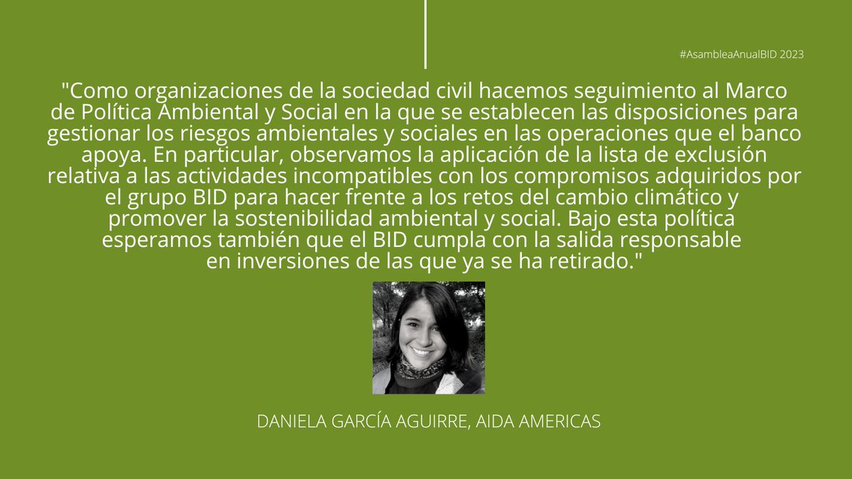 RightsinDevt's tweet photo. 4)  Las #osc dan seguimiento al Marco de Política Ambiental y Social que gestiona riesgos ambientales y sociales en las operaciones del #BID.  También observan que el banco cumpla compromisos frente a #cambioclimático y con #salidaresponsable en inversiones de las que se retira👉 https://t.co/u8XE40ZcyB