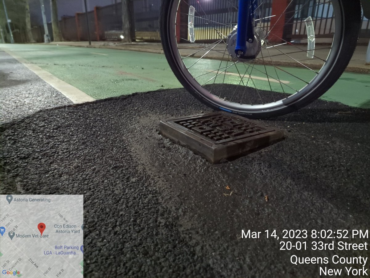 twowheelsg's tweet photo. Pavement 'repair' on 20th Ave #bikelane near 25th St #CrescentSt 

Home big is big enough to report and get fixed ? #bikeNYC https://t.co/8dtBT7ahK5