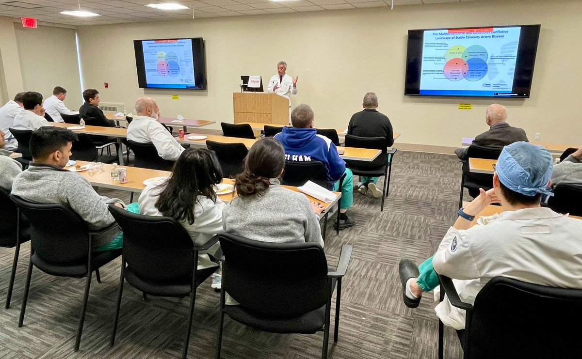 Our Chief of Cardiology Dr. Julio Panza giving a masterclass #grandrounds on the Dilemma of Stable Ischemic Heart Disease! 

An incredible lecture of physiology, the history of #CAD, and updated literature review on this vast topic. 

 #CardioTwitter