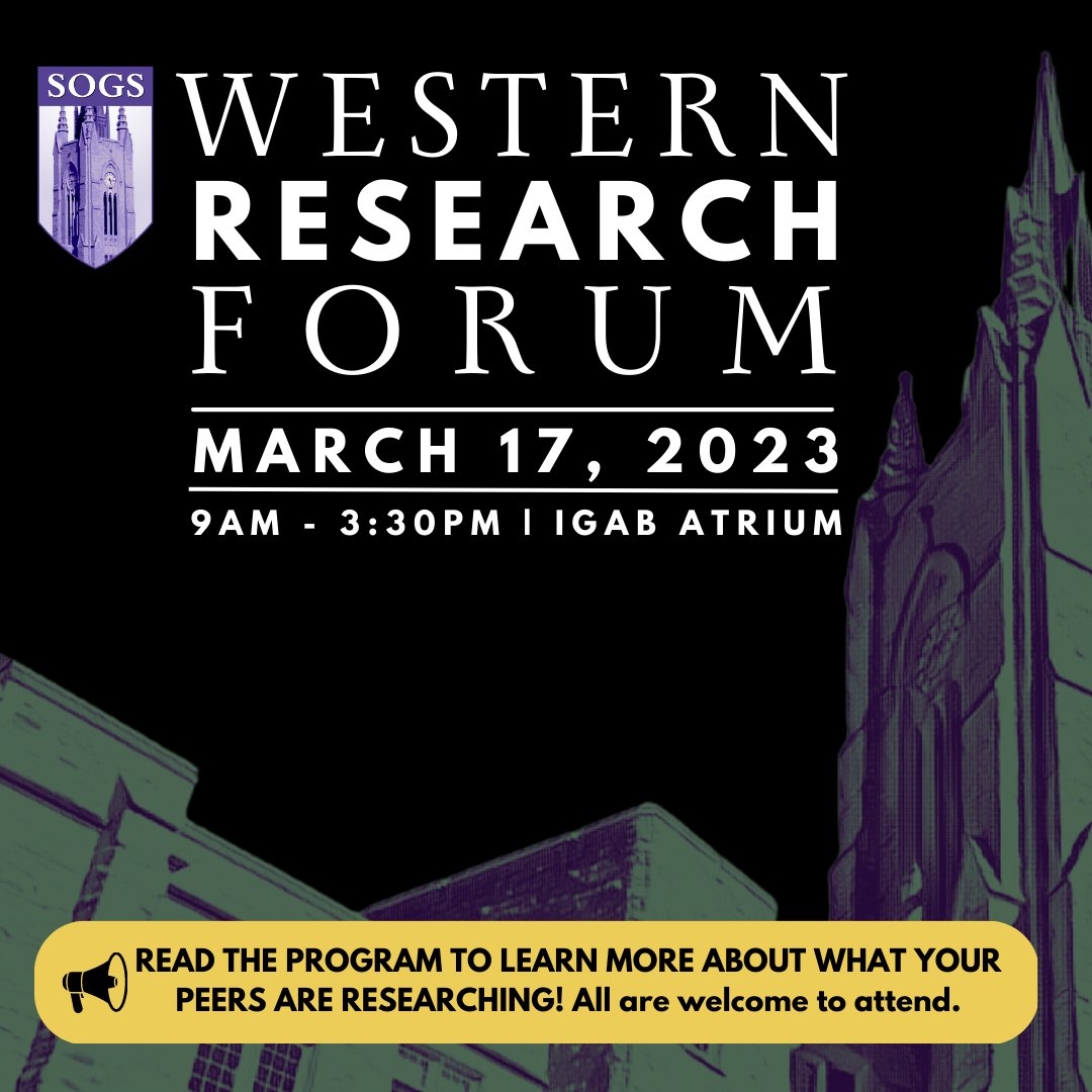 Western SOGS (@westernsogs) on Twitter photo π£ The SOGS annual Western Research Forum (<a href="/forum_2023/">Western Research Forum 2023</a>) is happening all day in the IGAB atrium tomorrow (9am to 3:30pm). All are invited to attend & check out the diverse presentations by your peers!
WRF 2023 Program π
dropbox.com/s/4zu60q5rfdz1β¦
#GradLifeWesternU #WesternU π£ The SOGS annual Western Research Forum (<a href="/forum_2023/">Western Research Forum 2023</a>) is happening all day in the IGAB atrium tomorrow (9am to 3:30pm). All are invited to attend & check out the diverse presentations by your peers!
WRF 2023 Program π
dropbox.com/s/4zu60q5rfdz1β¦
#GradLifeWesternU #WesternU