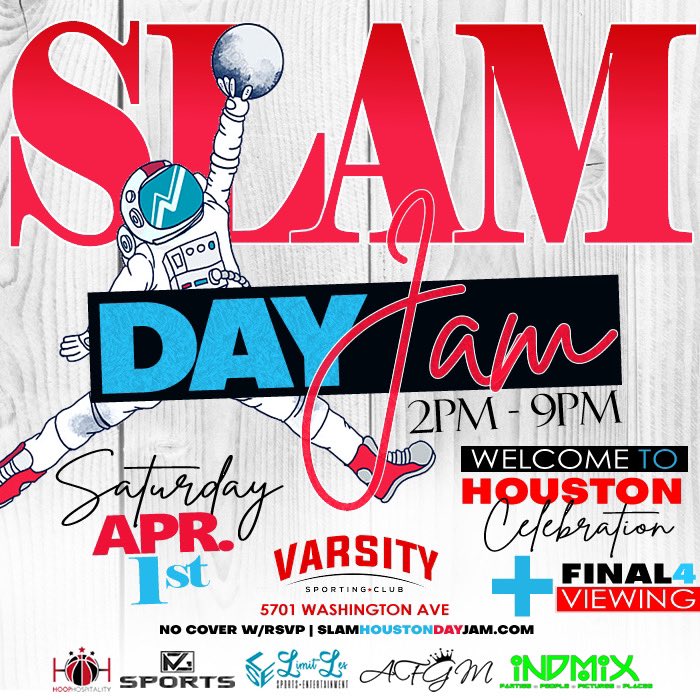 College Coaches &amp; Sports Industry Pros. Check out the HOTTEST Final Four Mixer &amp; Day Party In HOUSTON, TX #HTownSlamDayJam 👇🏽

🚀Saturday, April 1, 2023 @ Varsity (5701 Washington Ave.) Doors open @ 2pm

🚀LIVE DJ, Food, Hookah, patio area

🚀 RSVP eventbrite.com/e/sat0401-slam…