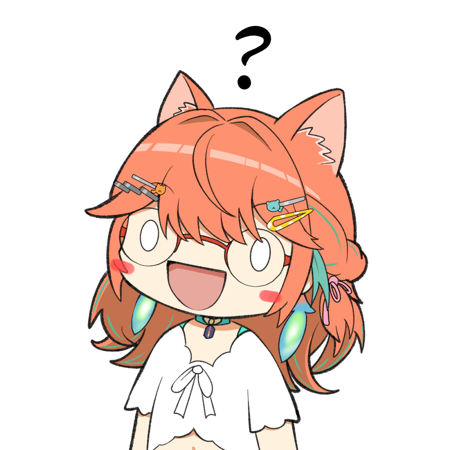 takanashi kiara 1girl animal ears glasses solo ? cat ears orange hair  illustration images