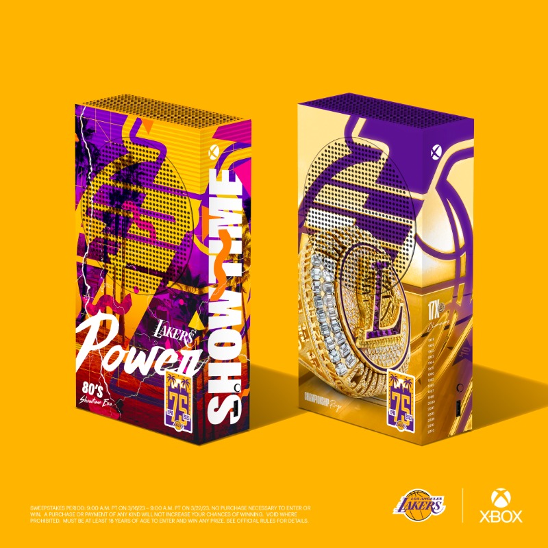 Lakers's tweet photo. Celebrating the Lakers 75th Anniversary with @XBox by bringing the Showtime and the 2020 NBA Championship to life!
 
RT to enter for a chance to win one of two custom-designed Xbox Series S consoles.