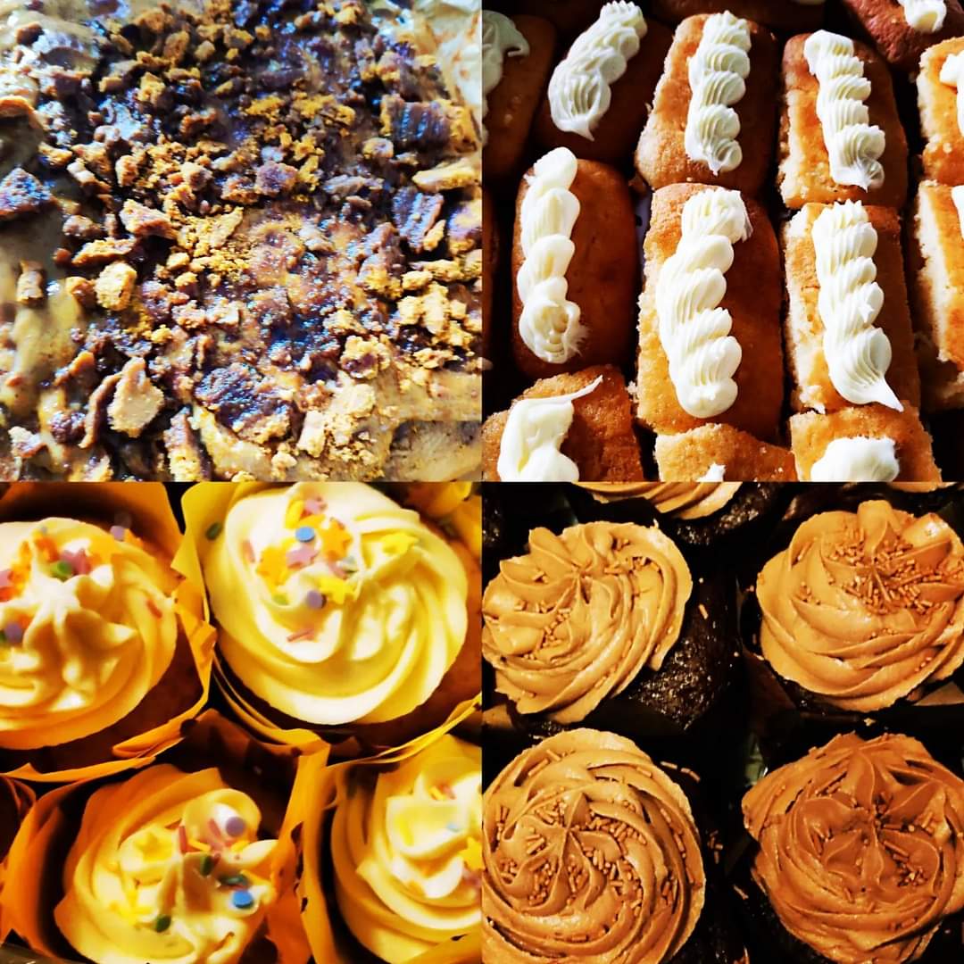 And he's done it again! Amazing bakes from Hugh for <a href="/BigScranDumbart/">Big Scran Dumbarton</a> &amp; <a href="/bluetriangleHA/">Blue Triangle</a> 
 mini lemon drizzle loafs biscof blondies funfetti cupcakes with vanilla buttercream and pear and chocolate fudge cupcakes with chocolate buttercream - amazing job and so proud