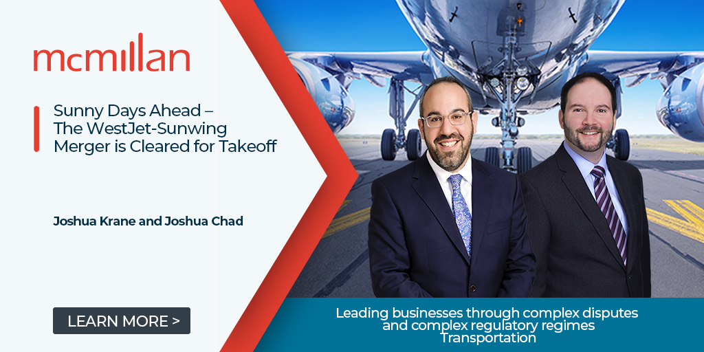McMillanLLP's tweet photo. On March 10, 2023, the Government of Canada approved WestJet's merger with Sunwing pursuant to the Canada Transportation Act. Read more: https://t.co/dxwT8JqHWD
#cdrr #sunwing #westjet #aviation #competitionlaw #merger #airlines #mcmillaninsights https://t.co/ccrwTu7RCs