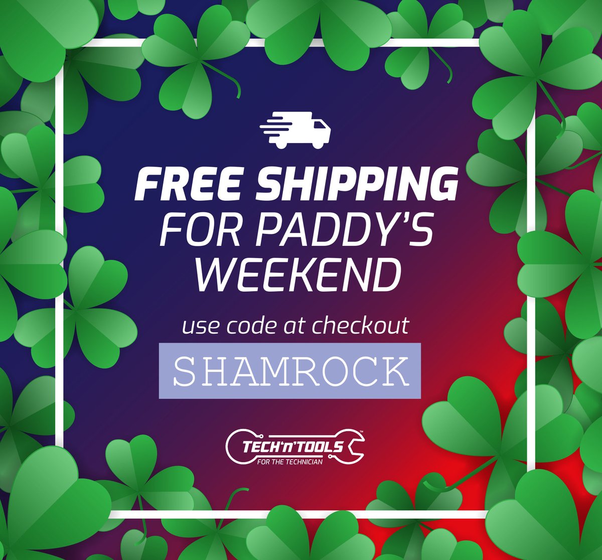 🍀FREE SHIPPING!🍀

To Celebrate Paddy's Day we are offering FREE shipping ALL WEEKEND on orders with code "SHAMROCK". Simply use at checkout.
techntools.ie

#tnt #forthetechnician #stpatricksday #shamrock #free #specialisttools