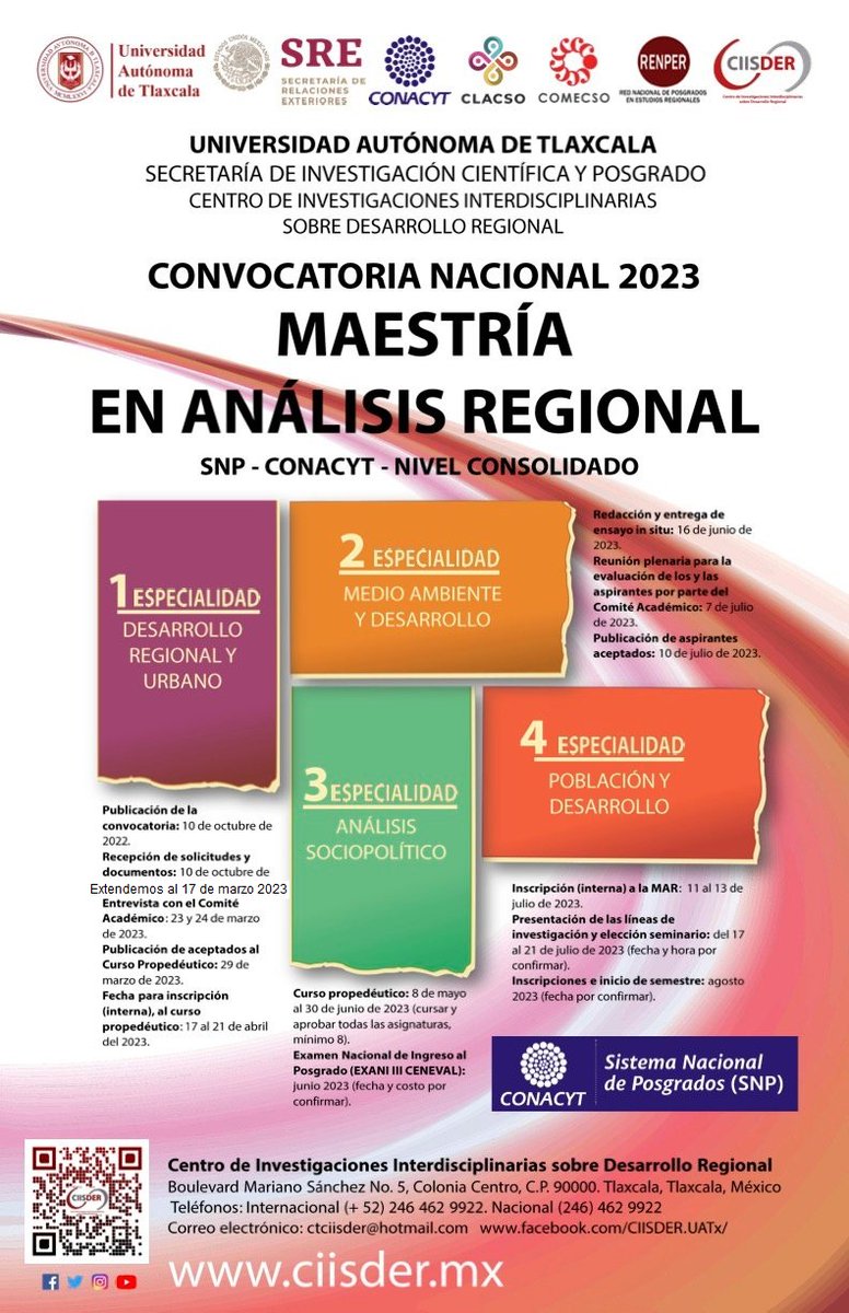 ¡Extendemos las fechas para recibir sus solicitudes a la Maestría en Análisis Regional!
Hasta el 17 de marzo 2023 
Aquí la convocatoria:
ciisder.mx/index.php/doce…

#somosuatx #somosciisder #MAR #SNP #Tlaxcala