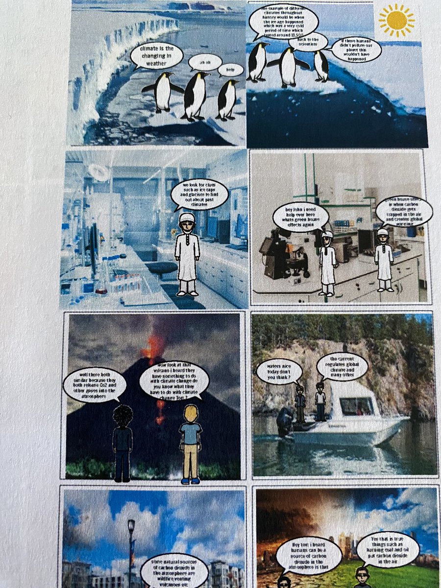 Mr_Fauci's tweet photo. Conservation Science students created comic strips about climate change 🌿🌎🌨️☀️ https://t.co/bGhVdbTwC3