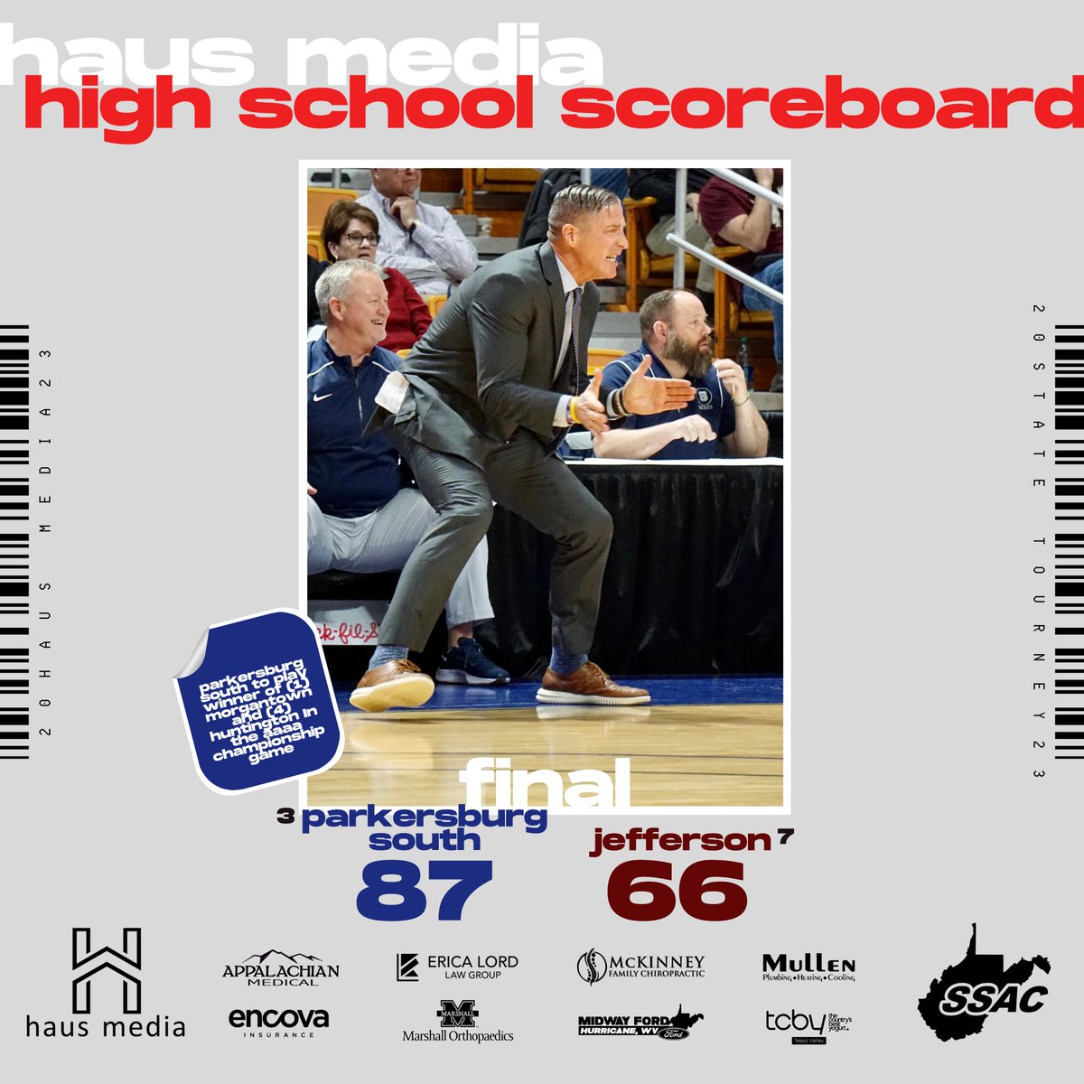 FINAL! 🚨

<a href="/pshsathletics1/">Parkersburg South Athletics</a> + <a href="/SSidePsychos/">South Side Psychos</a> + <a href="/BarstoolPSHS/">Barstool🅿️SHS</a> are heading to Championship Saturday! 🏀

#wvboysbb