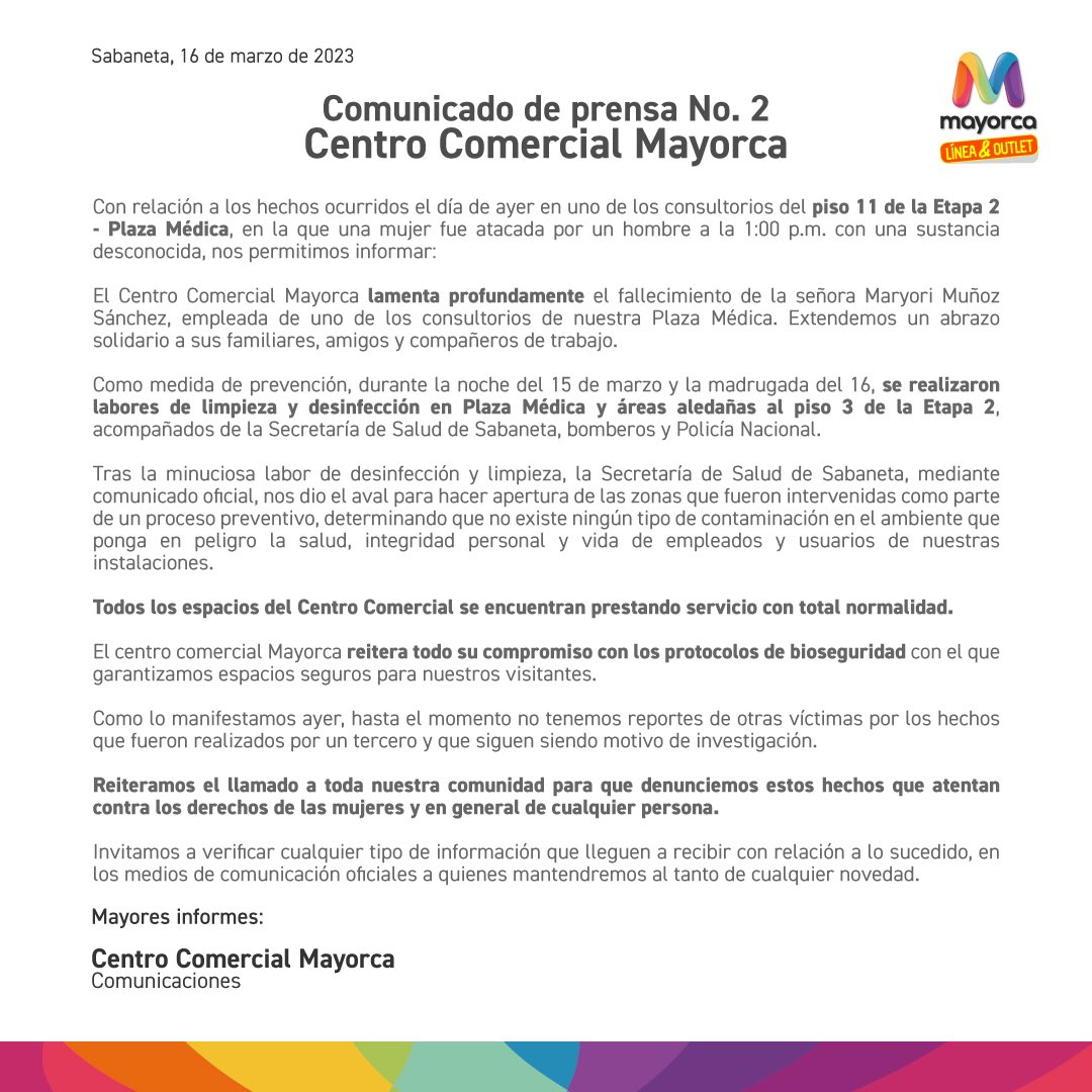 🚨Comunicado de prensa (2) centro comercial Mayorca - Marzo 16 2023 📣
