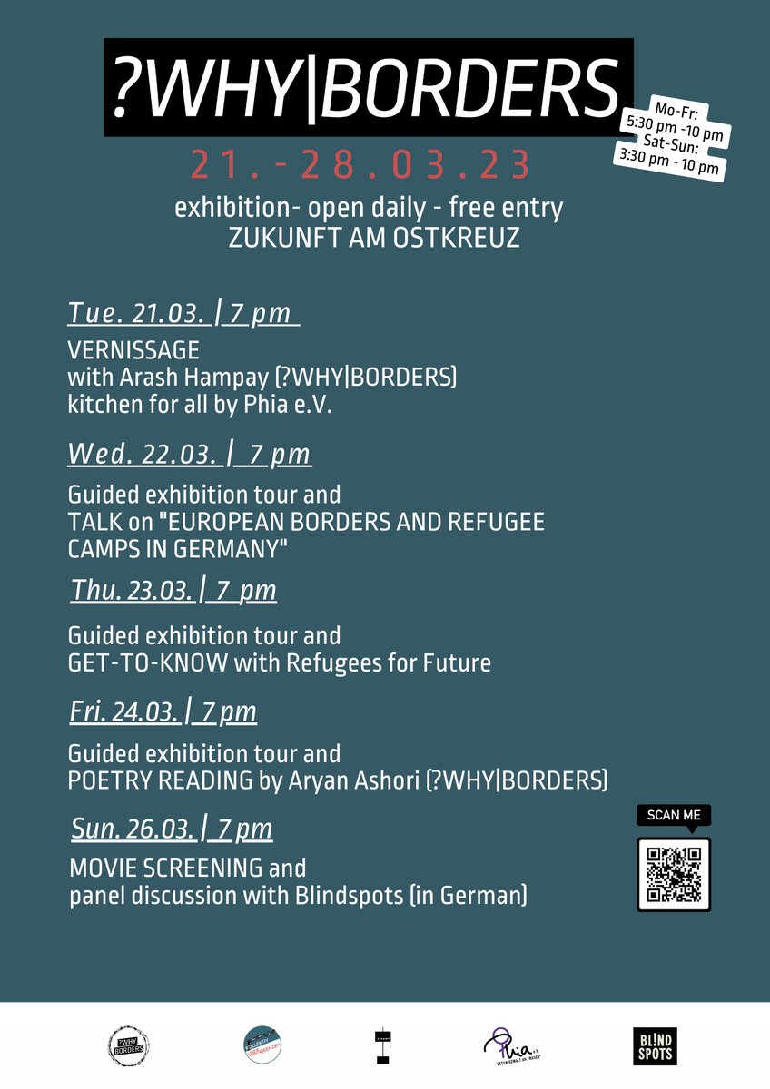 ÜberGrenzen Kollektiv (@uebergrenzen) on Twitter photo Thanks to the support of <a href="/ahampay/">Arash Hampay آرش همپای</a> , *Phia e.V.*, <a href="/RefugeesFuture/">Refugees for future</a> , *Aryan Ashori* and <a href="/blindspots_ev/">Blindspots</a> we can offer a diverse accompanying program.
Come by, we are looking forward to meeting you there! Thanks to the support of <a href="/ahampay/">Arash Hampay آرش همپای</a> , *Phia e.V.*, <a href="/RefugeesFuture/">Refugees for future</a> , *Aryan Ashori* and <a href="/blindspots_ev/">Blindspots</a> we can offer a diverse accompanying program.
Come by, we are looking forward to meeting you there!