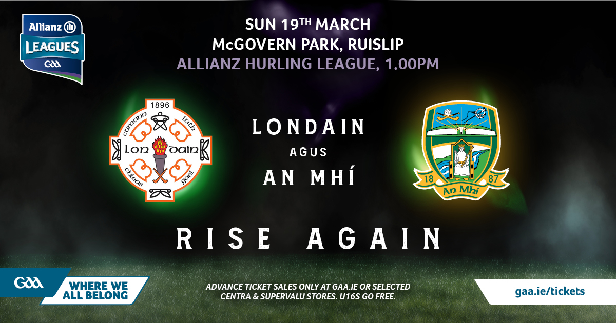 On Sunday 19th March, our hurlers are out in Ruislip for the final time in the league hosting Meath at McGovern Park.

Remember this will be the last match anyone can make use of free entry for a hurling game.

#LondainAbú 🟢⚪️