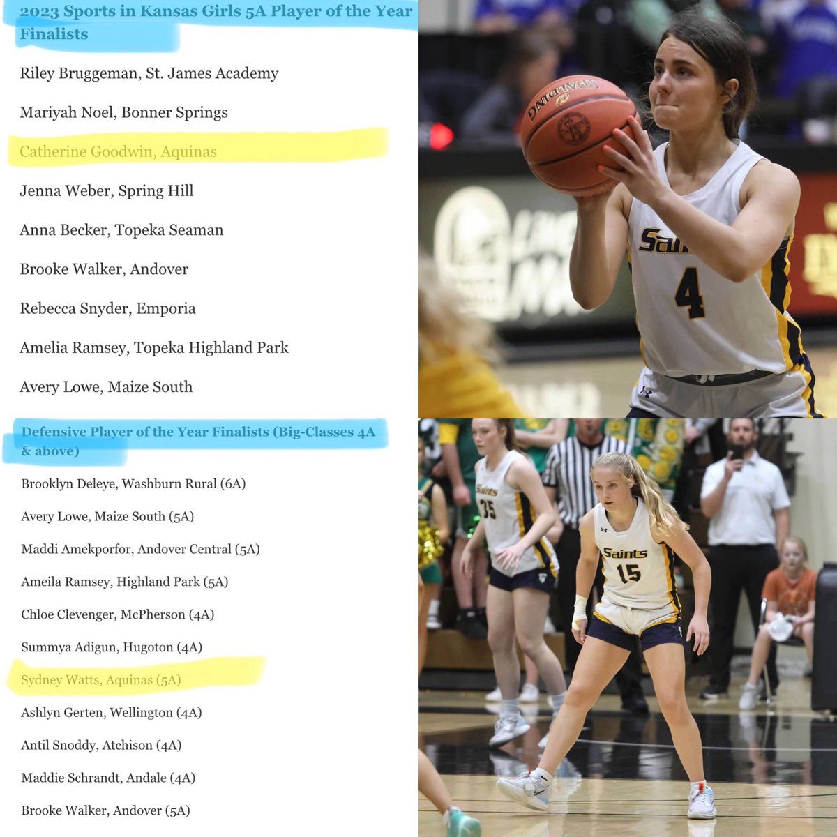 Awesome to see two of our players recognized as finalist for 5A player of the year and for Defensive player of the year! Way to go @sydneyw93240242 and @cgoodwin2023