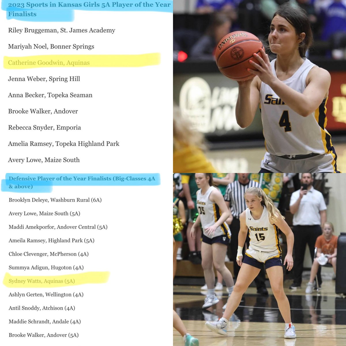 STA Girls Basketball (@stasaintsgbb) on Twitter photo Awesome to see two of our players recognized as finalist for 5A player of the year and for Defensive player of the year! Way to go @sydneyw93240242 and <a href="/cgoodwin2023/">Catherine Goodwin</a> Awesome to see two of our players recognized as finalist for 5A player of the year and for Defensive player of the year! Way to go @sydneyw93240242 and <a href="/cgoodwin2023/">Catherine Goodwin</a>