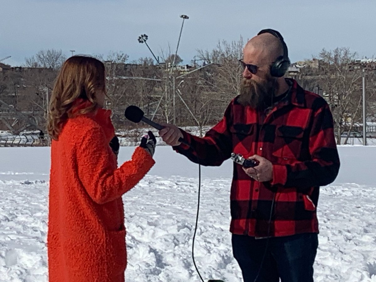 Just yesterday, @klaszus was here interviewing Fort Calgary president Jennifer Thompson for an upcoming episode of #Sprawlcast. Jeremy wanted to record outside so the sounds of the site could be part of the show too — pretty cool! #yyc #FortCalgary