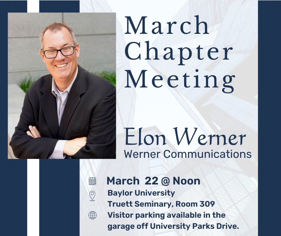 Please join us March 22 at noon on Baylor University's campus. Our featured speaker is Elon Werner.  

In 2022 Werner founded Werner Communications, a full-service motorsports centric public relations and media management company in Dallas, Texas.
