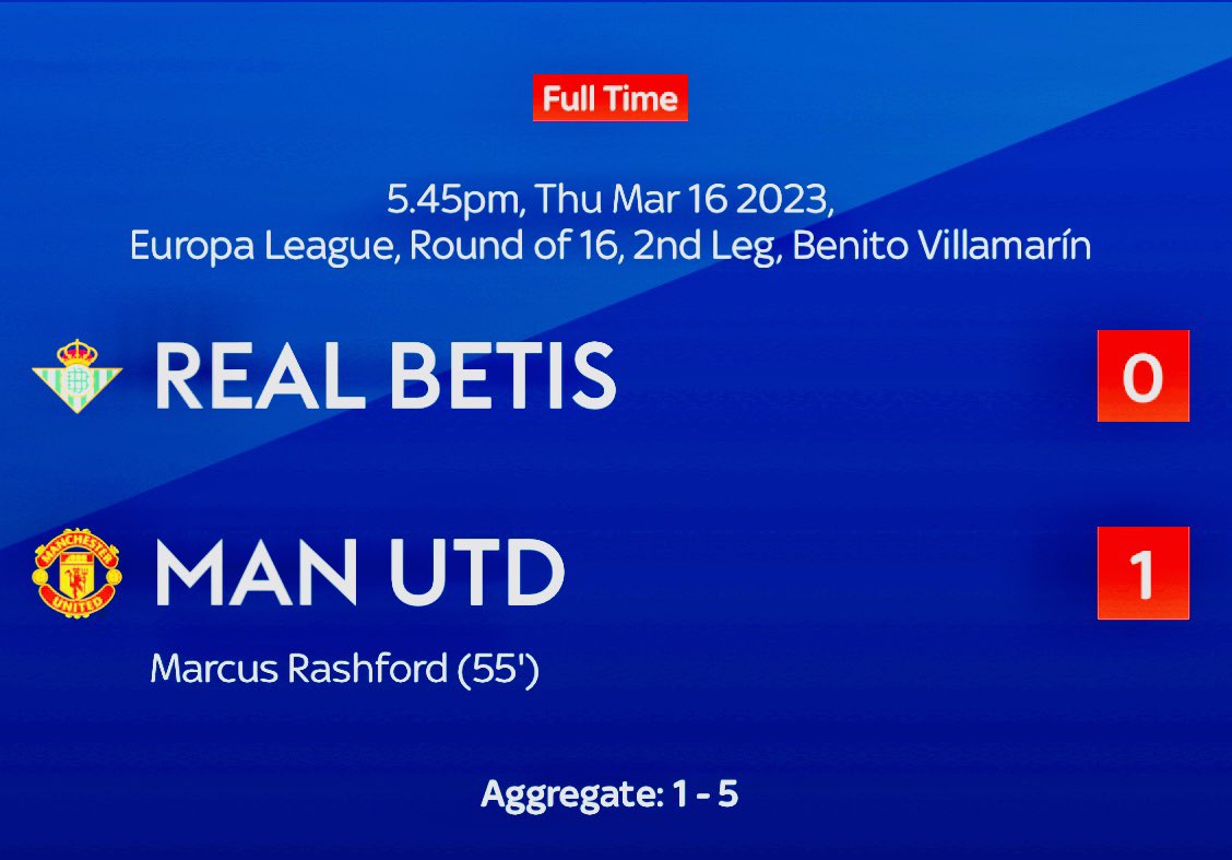 WasimMirUK's tweet photo. .@RealBetis 0 [1-5 agg] 1 @ManUTD (@MarcusRashford) #MUFC @UEFA #RefPerformance #5outof10 @EuropaLeague #EuropaLeague #2ndLegRound16 @D_DeGea #DaveSaves @WoutWeghorst #MissedOpportunities @B_Fernandes8 #GoodGame #GameEndToEnd #TeamFortunateCleanSheet @FPellistri07 #PoorBooking https://t.co/NovHjy0ljG
