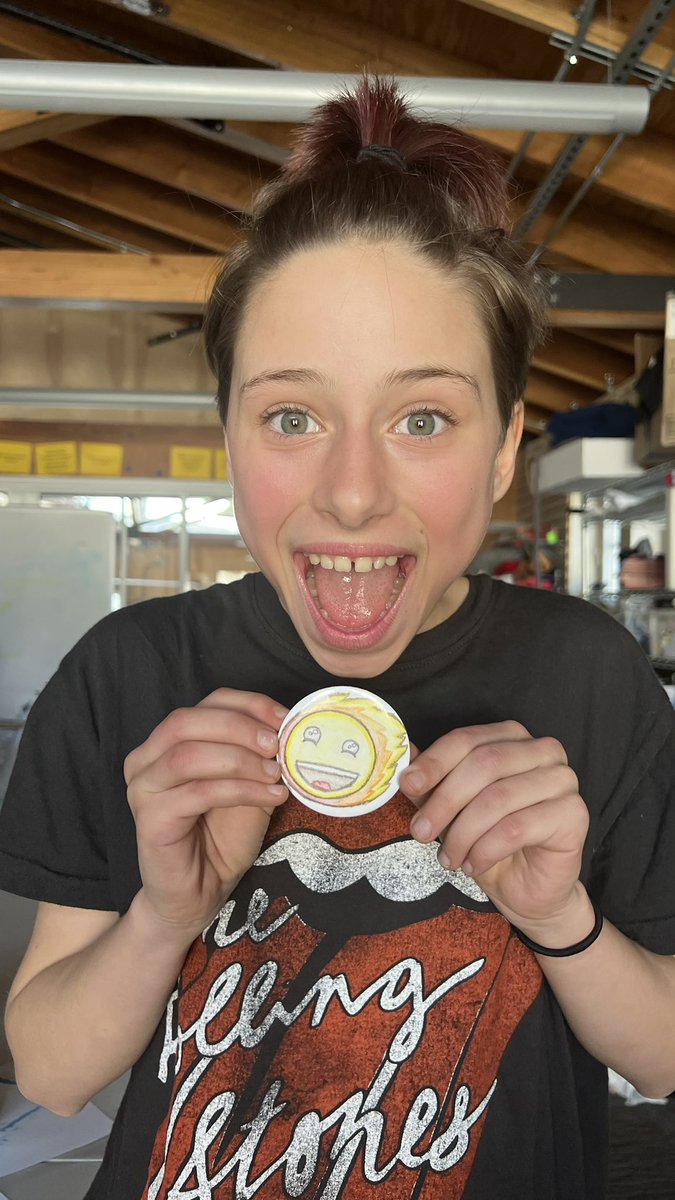 Someone is excited about their button! No power at school today because of the weather but still making and having fun! #makered <a href="/HillbrookSchool/">Hillbrook School | Los Gatos, CA | San José, CA</a>