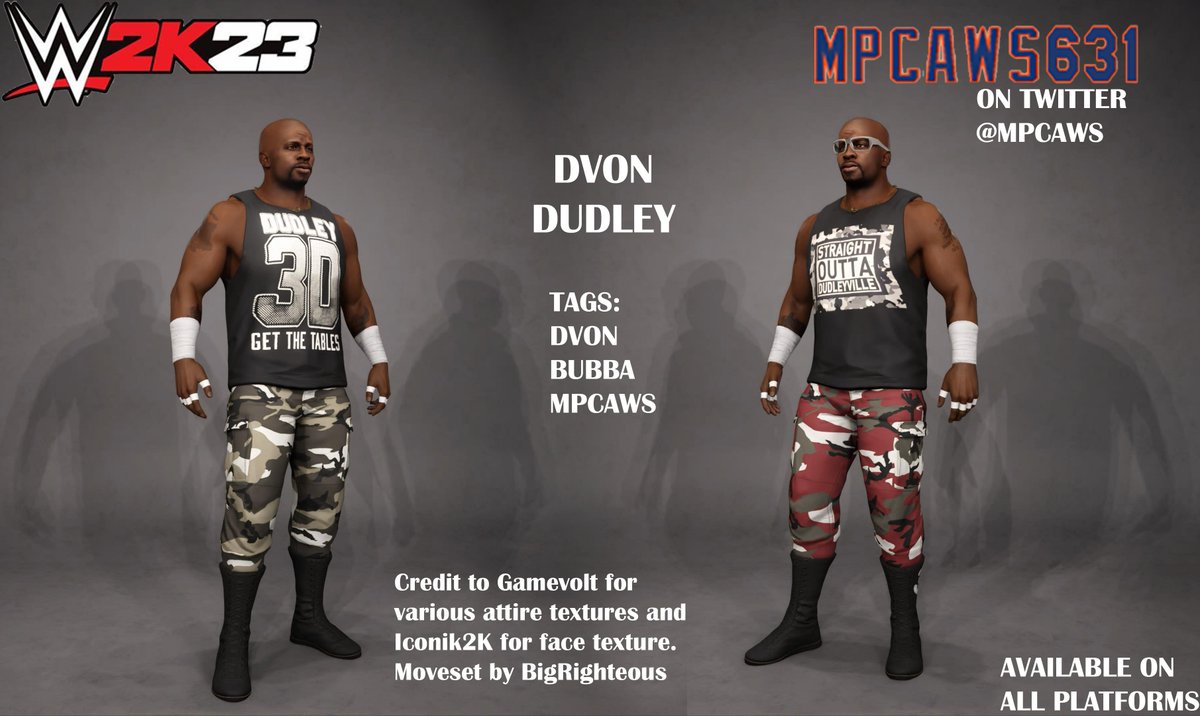 Gonna need some more tables! The #DudleyBoyz @bullyray5150 and @TestifyDVon  recent #WWE run are now uploaded! Now with attributes and render! Shoutout to @GameVolt1 @Iconic2k @NickBreakerNCO and @BigRighteous couldnt do this without you! #WWE2K23 #WWE2K #WWEGames