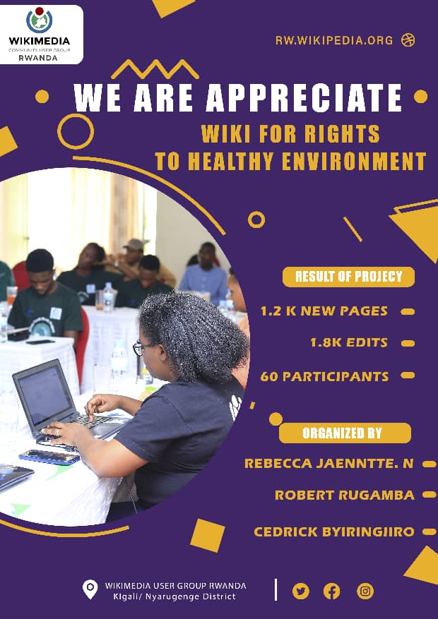 #WikiForHumanRights 2023 In Rwanda, is soon closing with amazing contributions. @WikiRwanda appreciate members who provided open knowledge on conservation Impact and air pollution Effect. Soon winners will be announced and prizes will be provided.
@Wikimedia
@WikiForHumanRights