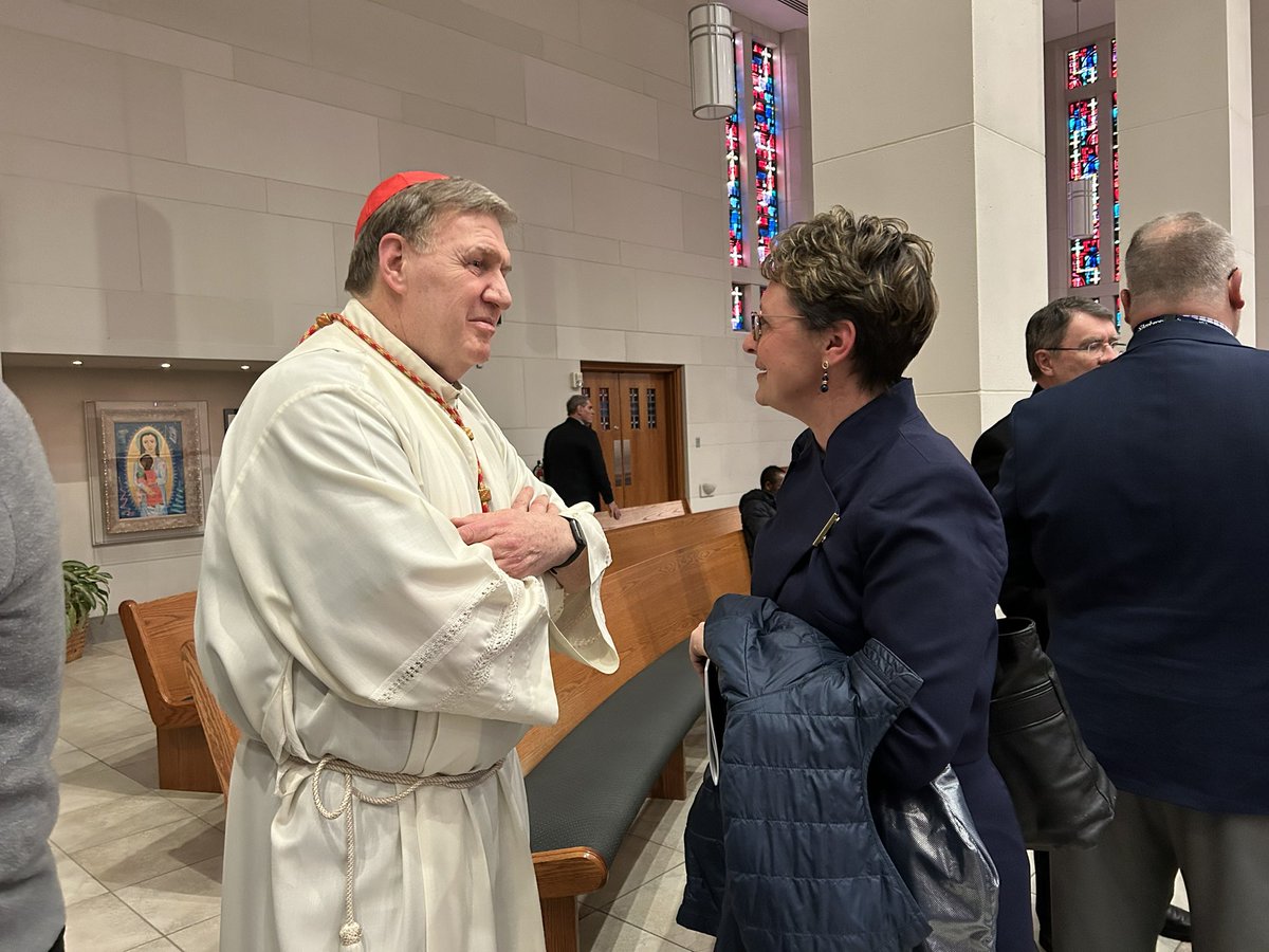Cardinal Joseph Tobin,CSsR, chats with St. Ambrose University President Amy Novak before vespers #Francis10