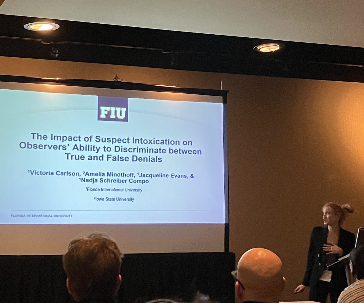 HaleyRDawson's tweet photo. @torihcarlson killing it at #APLS2023 showing intoxicated guilty suspects were identified more accurately than sober suspects. 🎉🎉 https://t.co/aCGfYVp5b4