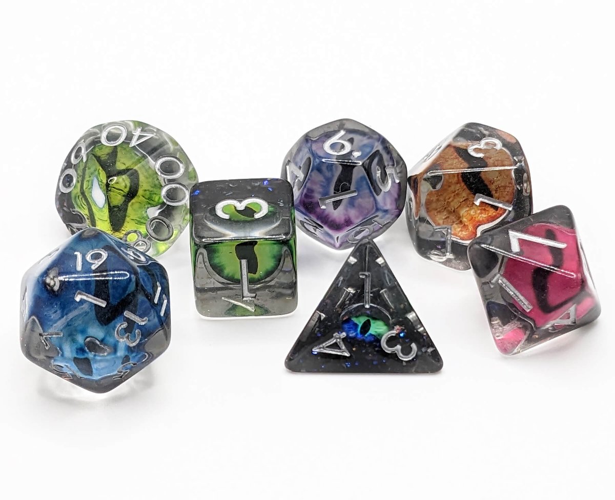 The eyes have it! Rainbow Dragon Eye dice are ready for your greatest imaginative adventures.
darkelfdice.com/products/rainb…
#dragon #dragoneye #dice #dragondice #ttrpg #dnddice