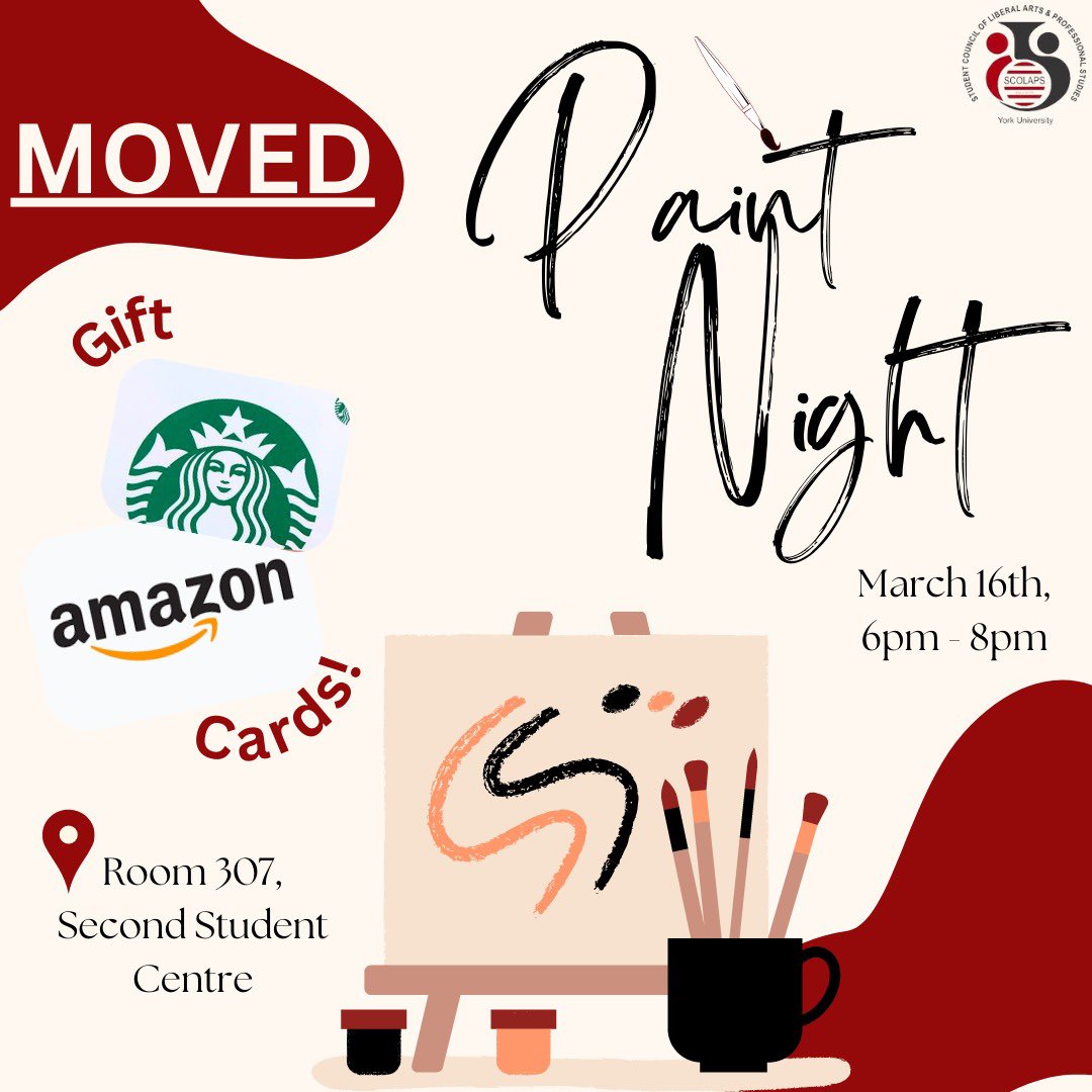 Our Paint Night has been relocated!

New location: 307, Second Student Centre