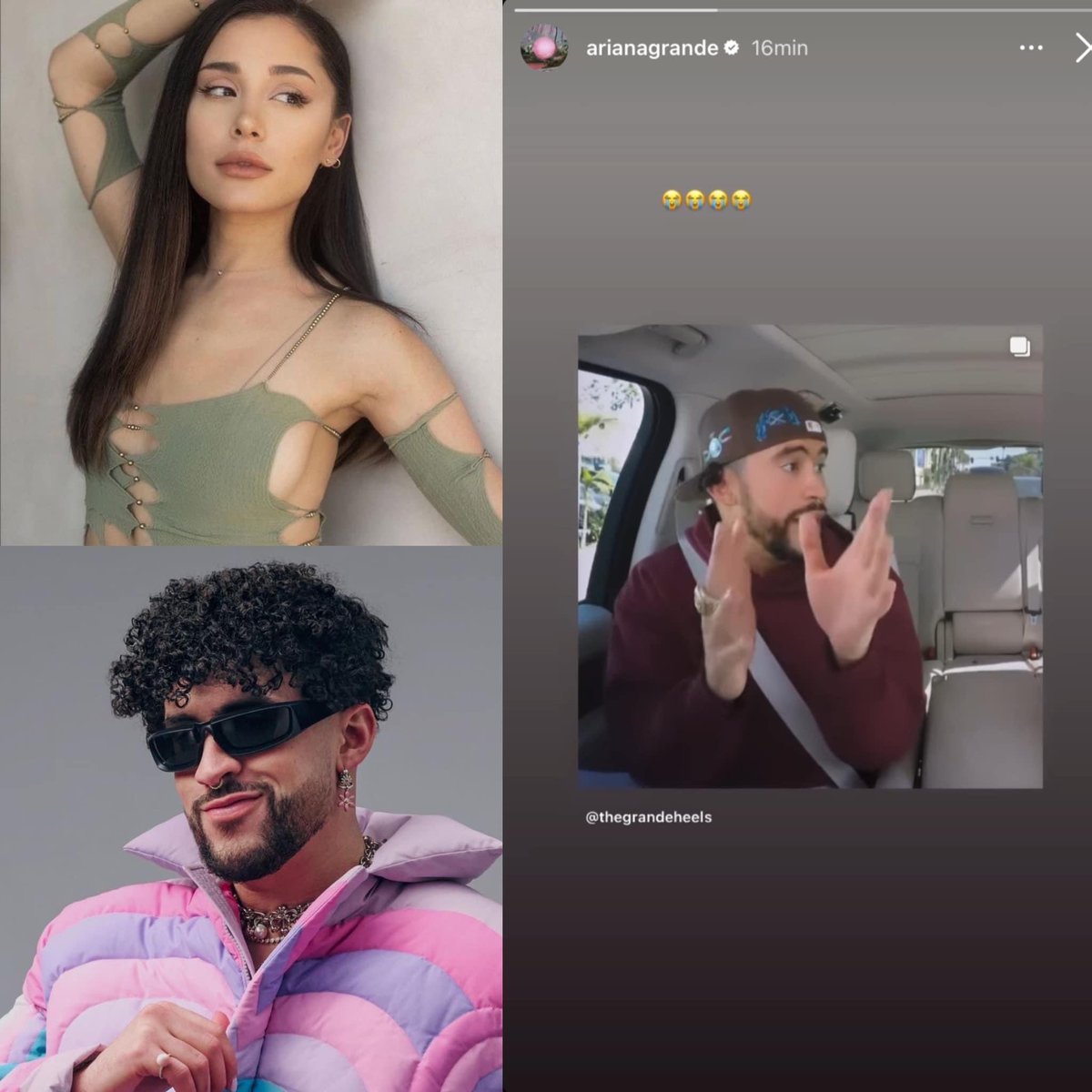 PorQueTendenCol's tweet photo. "Ariana Grande" y "Bad Bunny"

Porque la artista publicó en una historia de Instagram el video del puertorriqueño cantando "Break Free" durante su Carpool Karaoke con James Corden. https://t.co/bhSdqxuMDr