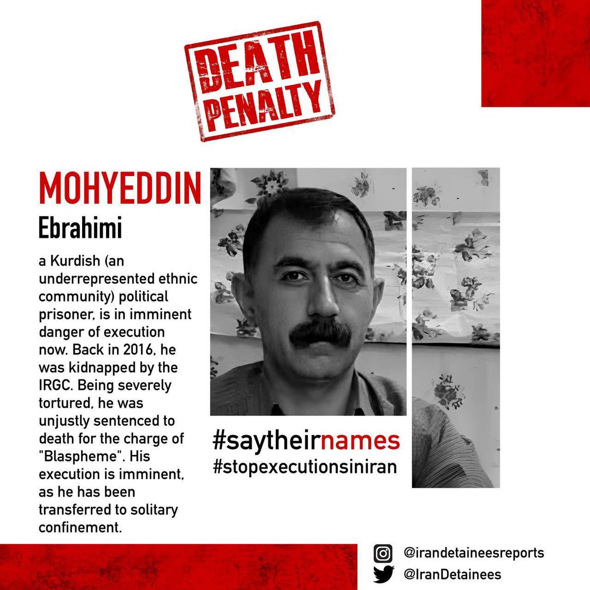 Rev_Group_iran's tweet photo. Kolbars are people who, due to poverty, have been forced to smuggle goods across the border of Iran. For years they have been shot and captured by the #IRGCterrorists. #Mahyaddin_Ibrahimi was captured by them and is now in imminent danger of execution. Say His Name. https://t.co/3DYCai6fZv