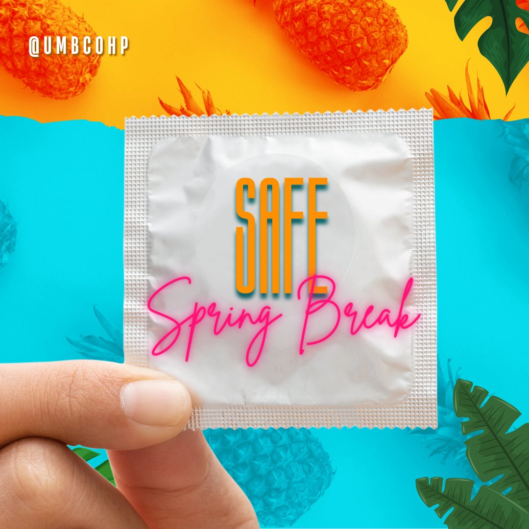 UMBCOHP's tweet image. Be prepared, be safe. If sex is a possibility this spring break make sure to bring protection. Condoms are the only form of birth control that also prevent sexually transmitted infections. They are free and available at OHP. #safespringbreak #healthyretrievers