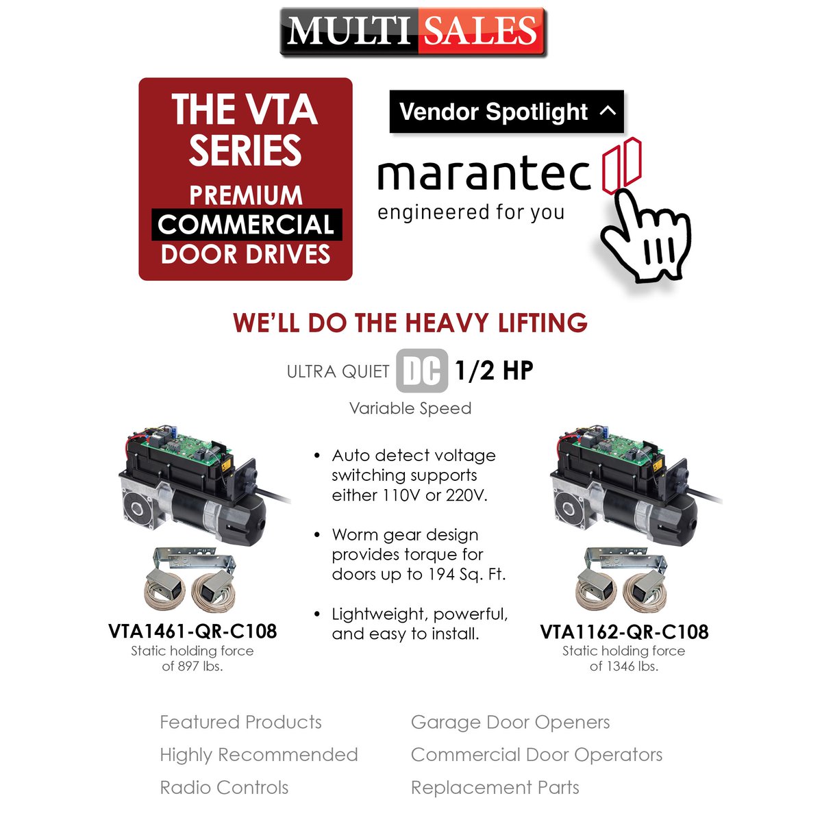 Multi Sales: Marantec Vendor Spotlight!  The VTA Premium Commercial Door Drives Buy Now!  #MultiSales #YourOneStopShop
