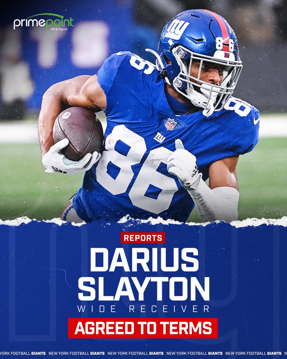 Giants's tweet photo. Reports: We have agreed to terms with WR Darius Slayton 

Details: https://t.co/oEJd1m5JKt https://t.co/6aNT8nXpjp