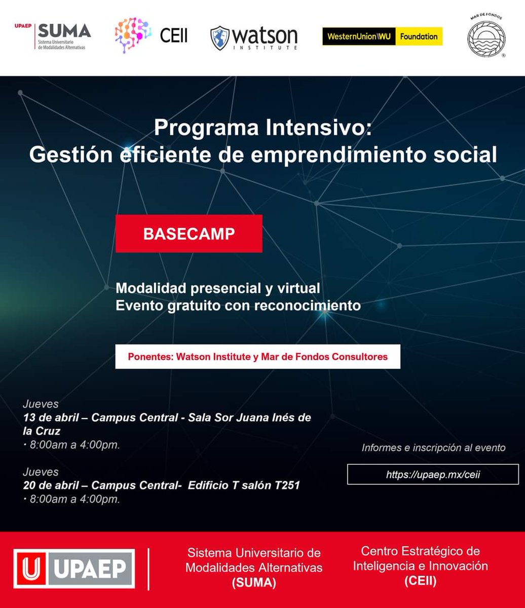 MardeFondos's tweet image. Mar de Fondos te invita a participar en nuestro próximo Basecamp en UPAEP de manera presencial (cupo limitado) o en modalidad en línea sin límite de asistentes. El evento es totalmente gratuito.

Inscríbete en: forms.gle/MPMpYFY559WBXk…

¡Te esperamos!

#Basecamp2023 #WatsonIS