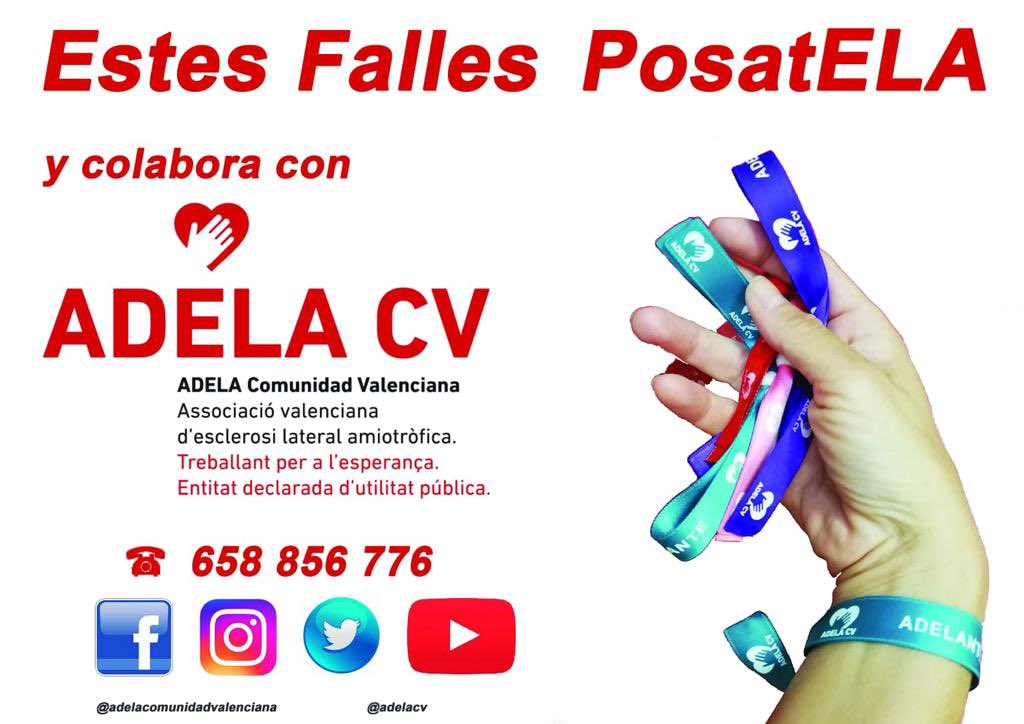 FallaAlameda1's tweet photo. 🔴 CAMPAÑA SOLIDARIA POSAT-ELA🔴 Este año colaboramos con la Asociación ELA con estas pulseras solidarias cuyos beneficios irán destinados al cuidado de los enfermos por ELA #posatELA #falladelesarts #fallaalameda23 @adelacv https://t.co/T4DUa52SNp