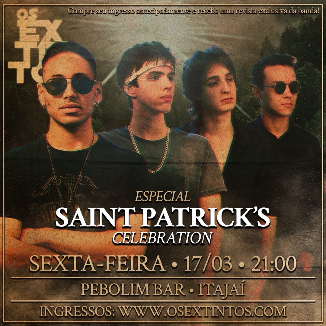 OsExtintos's tweet photo. É AMANHÃ!!!
Na sexta, dia 17/03, estaremos tocando no @pebolimbar em Itajaí para comemorar a data Saint Patrick's.
Comprando seu ingresso antecipadamente pelo nosso site você garante uma revista exclusiva da banda que será entregue no dia do show! (Valido até sexta-feira as 16h) https://t.co/XTuzu9eHTx