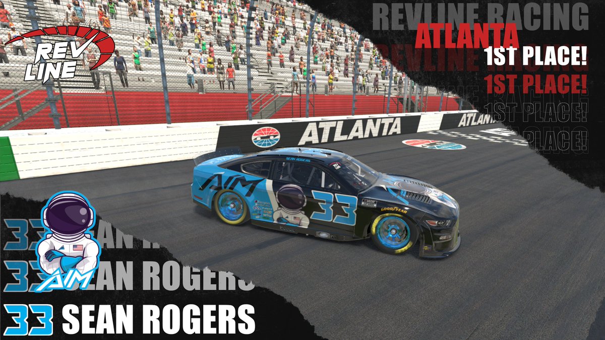 RevlineRT's tweet photo. Congratulations to Sean Rogers who brought his AIM Supplements sponsored #33 Ford Mustang to victory lane in Atlanta!

#iracing #esports #revvedup https://t.co/wDuc8NYvgU