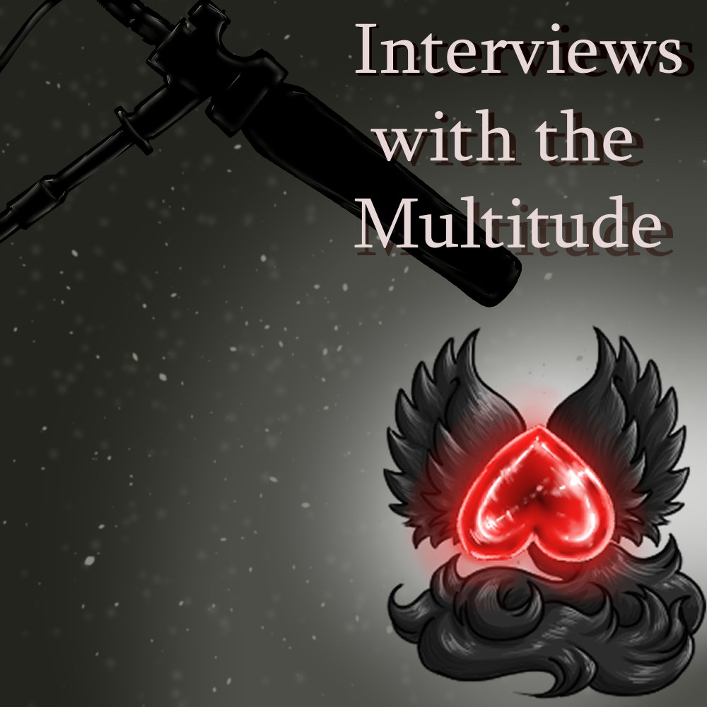 GenniiDrominda's tweet image. Very straightforward cover, but leaving room for each character pic as their chapter comes up. 
Official picture for the #InterviewwiththeMultitude series of writings I'm going to be starting soon. 
#mutitudeAU #writingwriting