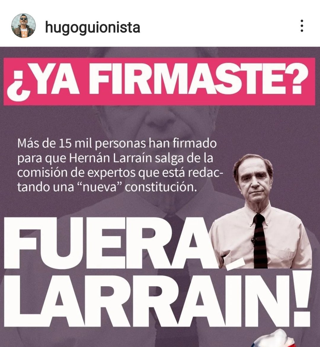 neva_carrillo's tweet photo. Noticia en desarrollo ,cabr@s atención ,para firmar tienes que ir a google escribe "Fuera Larrain de comisión de expertos " favor dar RT RT RT RT RT RT RT RT RT 👇👇👇👇👇 https://t.co/emE3QCqSHp