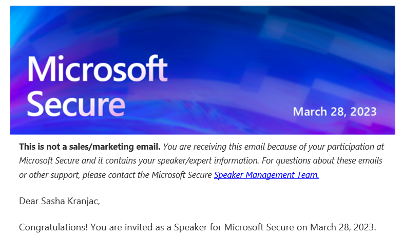 SasaKranjac's tweet photo. ๐ข I'm thrilled and honoured to join fellow MVPs at Microsoft Secure 2023 Conference as a Speaker! ๐ฃ ๐ก
๐โDefend to the end: A successful MDE rollout and notes from the fieldโ
@Microsoft365Pro @rucam365 @PierreThoor @castello_johnny
#MicrosoftSecure #Security #MDE #MVPBuzz https://t.co/LrZbLRWcfx