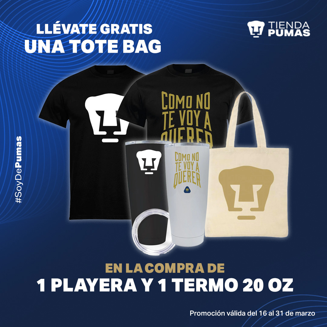 Llévate de regalo una tote bag en la compra de 1 playera manga corta y un termo de 20 oz ¡Viste tu pasión con los productos oficiales!

Promoción válida del 16 al 31 de marzo
 descubre nuestros descuentos de temporada ⤵️
tiendapumas.com
#SoyDePumas #pumasmx #tiendapumas